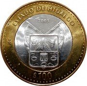 Mexico 100 Pesos State of Hidalgo 2005 Mo KM# 717 ESTADO DE HIDALGO 2005 MO $100 coin reverse Mexico 100 Pesos State of Hidalgo 2005 Mo KM# 717 ESTADO DE HIDALGO 2005 MO $100 coin reverse