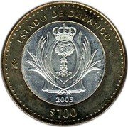 Mexico 100 Pesos State Of Durango 2005 Mo KM# 714 ESTADO DE DURANGO MO 2005 $100 coin reverse Mexico 100 Pesos State Of Durango 2005 Mo KM# 714 ESTADO DE DURANGO MO 2005 $100 coin reverse