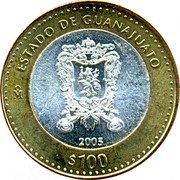 Mexico 100 Pesos State of Guanajuato 2005 Mo KM# 715 ESTADO DE GUANAJUATO MO 2005 $100 coin reverse Mexico 100 Pesos State of Guanajuato 2005 Mo KM# 715 ESTADO DE GUANAJUATO MO 2005 $100 coin reverse