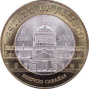 Mexico 100 Pesos Jalisco 2006 Mo KM# 795 ESTADO DE JALISCO MO 2006 $100 HOSPICIO CABAÑAS coin reverse Mexico 100 Pesos Jalisco 2006 Mo KM# 795 ESTADO DE JALISCO MO 2006 $100 HOSPICIO CABAÑAS coin reverse