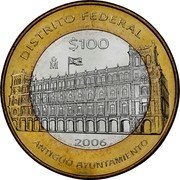Mexico 100 Pesos Federal District of Old Town Hall 2006 Mo KM# 779 DISTRITO FEDERAL MO $100 2006 ANTIGUO AYUNTAMIENTO coin reverse Mexico 100 Pesos Federal District of Old Town Hall 2006 Mo KM# 779 DISTRITO FEDERAL MO $100 2006 ANTIGUO AYUNTAMIENTO coin reverse