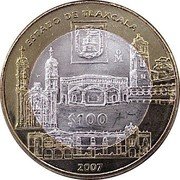 Mexico 100 Pesos Tlaxcala 2007 Mo KM# 858 ESTADO DE TLAXCALA MO $100 2007 coin reverse Mexico 100 Pesos Tlaxcala 2007 Mo KM# 858 ESTADO DE TLAXCALA MO $100 2007 coin reverse