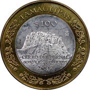 Mexico 100 Pesos Tamaulipas 2007 Mo KM# 857 TAMAULIPAS MO $100 CERRO DEL BERNAL GONZALES, TAMAULIPAS 2007 coin reverse Mexico 100 Pesos Tamaulipas 2007 Mo KM# 857 TAMAULIPAS MO $100 CERRO DEL BERNAL GONZALES, TAMAULIPAS 2007 coin reverse