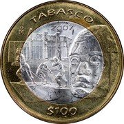 Mexico 100 Pesos Tabasco 2007 Mo KM# 856 TABASCO MO 2007 $100 coin reverse Mexico 100 Pesos Tabasco 2007 Mo KM# 856 TABASCO MO 2007 $100 coin reverse
