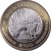 Mexico 100 Pesos Quintana Roo 2007 Mo KM# 851 QUINTANA ROO 2007 MO $100 coin reverse Mexico 100 Pesos Quintana Roo 2007 Mo KM# 851 QUINTANA ROO 2007 MO $100 coin reverse