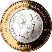 Mexico 100 Pesos Second Empire Coin 2012 Mo Prooflike KM# 966 HERENCIA NUMISMATICA DE MEXICO MO 2012 $100 coin reverse Mexico 100 Pesos Second Empire Coin 2012 Mo Prooflike KM# 966 HERENCIA NUMISMATICA DE MEXICO MO 2012 $100 coin reverse