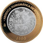 Mexico 100 Pesos Counter-Stamped Republican Coin 2013 Mo Prooflike KM# 974 HERENCIA NUMISMATICA DE MEXICO MO 2013 $100 coin reverse Mexico 100 Pesos Counter-Stamped Republican Coin 2013 Mo Prooflike KM# 974 HERENCIA NUMISMATICA DE MEXICO MO 2013 $100 coin reverse