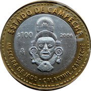 Mexico 100 Pesos Campeche 2006 Mo KM# 760 ESTADO DE CAMPECHE $100 2006 MO MASCARA DE JADE CALAKMUL, CAMPECHE coin reverse Mexico 100 Pesos Campeche 2006 Mo KM# 760 ESTADO DE CAMPECHE $100 2006 MO MASCARA DE JADE CALAKMUL, CAMPECHE coin reverse