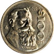 Mexico 100 Pesos (Carranza Pattern.) $100 MO 1989 V.CARRANZA coin reverse Mexico 100 Pesos (Carranza Pattern.) $100 MO 1989 V.CARRANZA coin reverse