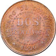 Mexico 2 Centavos 80th Independence Anniversary Pattern 1890 X# NC13 ESTADO DE COAHUILA 1890 DOS CENTAVOS coin reverse Mexico 2 Centavos 80th Independence Anniversary Pattern 1890 X# NC13 ESTADO DE COAHUILA 1890 DOS CENTAVOS coin reverse