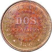 Mexico 2 Centavos (80th Independence Anniversary Pattern) X# NC12 ESTADO DE CAMPECHE DOS CENTAVOS 1890 coin reverse Mexico 2 Centavos (80th Independence Anniversary Pattern) X# NC12 ESTADO DE CAMPECHE DOS CENTAVOS 1890 coin reverse