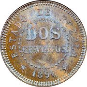 Mexico 2 Centavos 80th Independence Anniversary Pattern 1890 X# NC16 ESTADO DE PUEBLA DOS CENTAVOS 1890 coin reverse Mexico 2 Centavos 80th Independence Anniversary Pattern 1890 X# NC16 ESTADO DE PUEBLA DOS CENTAVOS 1890 coin reverse