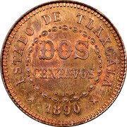 Mexico 2 Centavos (80th Independence Anniversary Pattern) X# NC19 ESTADO DE TLAXCALA DOS CENTAVOS 1890 coin reverse Mexico 2 Centavos (80th Independence Anniversary Pattern) X# NC19 ESTADO DE TLAXCALA DOS CENTAVOS 1890 coin reverse