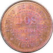 Mexico 2 Centavos (80th Independence Anniversary Pattern) X# NC20 ESTADO DE ZACATECAS DOS CENTAVOS 1890 coin reverse Mexico 2 Centavos (80th Independence Anniversary Pattern) X# NC20 ESTADO DE ZACATECAS DOS CENTAVOS 1890 coin reverse