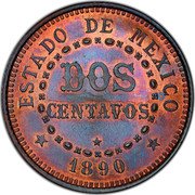 Mexico 2 Centavos Mexican Independence Pattern 1890  X# NC14 ESTADO DE MEXICO DOS CENTAVOS 1890 coin reverse Mexico 2 Centavos Mexican Independence Pattern 1890  X# NC14 ESTADO DE MEXICO DOS CENTAVOS 1890 coin reverse