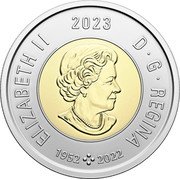 Canada 2 Dollars (100th Anniversary of the Birth of Jean Paul Riopelle. Coloured) ELIZABETH II 2023 D G REGINA SB 1952 2022 coin obverse Canada 2 Dollars (100th Anniversary of the Birth of Jean Paul Riopelle. Coloured) ELIZABETH II 2023 D G REGINA SB 1952 2022 coin obverse