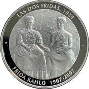 Mexico 2 Onzas Frida Kahlo and Diego 2007 Mo Proof FRIDA KAHLO 1907-2007 LAS DOS FRIDAS, 1939 coin reverse Mexico 2 Onzas Frida Kahlo and Diego 2007 Mo Proof FRIDA KAHLO 1907-2007 LAS DOS FRIDAS, 1939 coin reverse