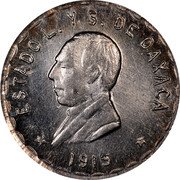 Mexico 2 Pesos Provisional Government Coinage 1915 KM# 745 ESTADO L.YS.DE OAXACA 1915 coin obverse Mexico 2 Pesos Provisional Government Coinage 1915 KM# 745 ESTADO L.YS.DE OAXACA 1915 coin obverse