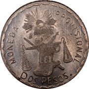 Mexico 2 Pesos Provisional Government Coinage 1915 KM# 747.1 MONEDA PROVISIONAL DOS PESOS coin reverse Mexico 2 Pesos Provisional Government Coinage 1915 KM# 747.1 MONEDA PROVISIONAL DOS PESOS coin reverse