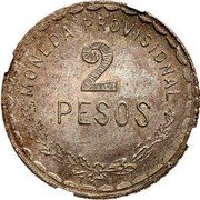 Mexico 2 Pesos Provisional Government Coinage 1915 KM# 744 MONEDA PROVISIONAL 2 PESOS coin reverse Mexico 2 Pesos Provisional Government Coinage 1915 KM# 744 MONEDA PROVISIONAL 2 PESOS coin reverse