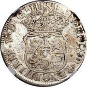 Mexico 2 Reales Felipe V Pattern 1732 Mo PHILIP V D G HISPANETIND REX coin obverse