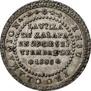 Mexico 2 Reales Fernando VII Proclamation Coinage. Xalapa 1808 PROCLAMACION ENSU LA VILLA DE XALAPA EN 29 DE SEPTIEMBRE. DE 1808 coin reverse Mexico 2 Reales Fernando VII Proclamation Coinage. Xalapa 1808 PROCLAMACION ENSU LA VILLA DE XALAPA EN 29 DE SEPTIEMBRE. DE 1808 coin reverse