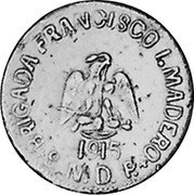 Mexico 20 Centavos Chiconcuatla 1915 KM# 758 BRIGADA FRANCISCO I. MADERO S.N.D.P. 1915 coin obverse Mexico 20 Centavos Chiconcuatla 1915 KM# 758 BRIGADA FRANCISCO I. MADERO S.N.D.P. 1915 coin obverse