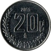 Mexico 20 Centavos Circulation Coin. Small Size 2015 Mo KM# 935 2019 20¢ MO coin reverse Mexico 20 Centavos Circulation Coin. Small Size 2015 Mo KM# 935 2019 20¢ MO coin reverse