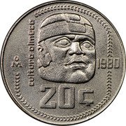 Mexico 20 Centavos Pattern 1980 Mo KM# Pn218 CULTURA OLMECA MO 1980 20 C coin reverse Mexico 20 Centavos Pattern 1980 Mo KM# Pn218 CULTURA OLMECA MO 1980 20 C coin reverse