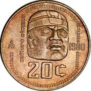 Mexico 20 Centavos (Pattern) CULTURA OLMECA MO 1980 20 ¢ coin reverse