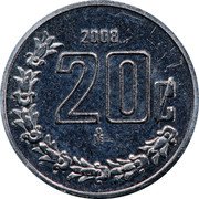 Mexico 20 Centavos Circulation Coin Pattern 2008 Mº 2008 20 C MO coin reverse