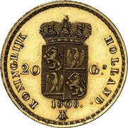 Netherlands 20 Gulden (Louis Napoleon Pattern) KONINGRIJK HOLLAND 20 G N 1810 coin reverse Netherlands 20 Gulden (Louis Napoleon Pattern) KONINGRIJK HOLLAND 20 G N 1810 coin reverse