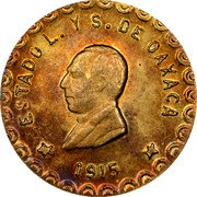 Mexico 20 Pesos Provisional Government Coinage 1915 KM# 754 ESTADO L. Y S. DE OAXACA 1915 coin obverse Mexico 20 Pesos Provisional Government Coinage 1915 KM# 754 ESTADO L. Y S. DE OAXACA 1915 coin obverse