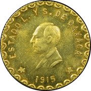 Mexico 20 Pesos Provisional Government Coinage 1915 KM# 753 ESTADO L. Y S. DE OAXACA 1915 coin obverse Mexico 20 Pesos Provisional Government Coinage 1915 KM# 753 ESTADO L. Y S. DE OAXACA 1915 coin obverse
