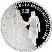 Mexico 20 Pesos Hidalgo and Morelos 2010 Mo Proof KM# 940 1810 BICENTENARIO DE LA INDEPENDENCIA 2010 $20 MO coin reverse Mexico 20 Pesos Hidalgo and Morelos 2010 Mo Proof KM# 940 1810 BICENTENARIO DE LA INDEPENDENCIA 2010 $20 MO coin reverse