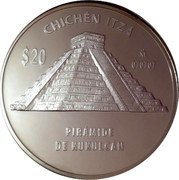 Mexico 20 Pesos Chichen Itza. Piramide de Kukulcan 2011 Mo Proof KM# 949 CHICHÉN ITZÁ $20 MO 070707 PIRÁMIDE DE KUKULCÁN coin reverse Mexico 20 Pesos Chichen Itza. Piramide de Kukulcan 2011 Mo Proof KM# 949 CHICHÉN ITZÁ $20 MO 070707 PIRÁMIDE DE KUKULCÁN coin reverse