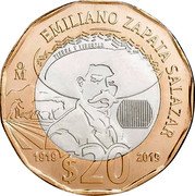 Mexico 20 Pesos Centenary of the Death of General Emiliano Zapata Salazar 2019 Mº KM# 992 $ 20 TIERRA Y LIBERTAD EMILIANO ZAPATA SALAZAR 1919 2019 MO coin reverse Mexico 20 Pesos Centenary of the Death of General Emiliano Zapata Salazar 2019 Mº KM# 992 $ 20 TIERRA Y LIBERTAD EMILIANO ZAPATA SALAZAR 1919 2019 MO coin reverse
