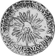 Mexico 20 Pesos (Countermarked) X# 5 ESTADOS UNIDOS MEXICANOS 1914 20 PESOS 1914 coin obverse