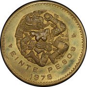Mexico 20 Pesos (Coyolxauhqui Pattern Coin) VEINTE PESOS 1978 MO coin reverse Mexico 20 Pesos (Coyolxauhqui Pattern Coin) VEINTE PESOS 1978 MO coin reverse