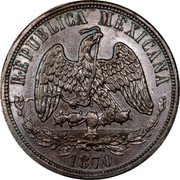 Mexico 20 Pesos Eagle. Cap and Scales Pattern 1870Mo C KM# Pn123 REPUBLICA MEXICANA 1870 coin obverse Mexico 20 Pesos Eagle. Cap and Scales Pattern 1870Mo C KM# Pn123 REPUBLICA MEXICANA 1870 coin obverse