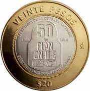 Mexico 20 Pesos 50th Anniversary of DN-III-E Contingency Plan ND Mo KM# 988 VEINTE PESOS SECRETARÍA DE LA DEFENSA NACIONAL 50 1966 AÑOS 2016 PLAN MO DN-III-E EJÉRCITO Y FUERZA AÉREA MEXICANA $20 coin reverse Mexico 20 Pesos 50th Anniversary of DN-III-E Contingency Plan ND Mo KM# 988 VEINTE PESOS SECRETARÍA DE LA DEFENSA NACIONAL 50 1966 AÑOS 2016 PLAN MO DN-III-E EJÉRCITO Y FUERZA AÉREA MEXICANA $20 coin reverse