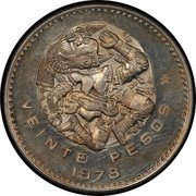 Mexico 20 Pesos (Pattern. Coyolxauhqui) VEINTE PESOS 1978 MO coin reverse Mexico 20 Pesos (Pattern. Coyolxauhqui) VEINTE PESOS 1978 MO coin reverse