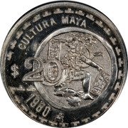 Mexico 20 Pesos Uniface Pattern. Jugador De Pelota. 1980 Mo CULTURA MAYA $20 1980 coin reverse Mexico 20 Pesos Uniface Pattern. Jugador De Pelota. 1980 Mo CULTURA MAYA $20 1980 coin reverse