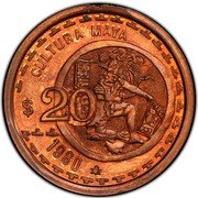 Mexico 20 Pesos Uniface Pattern. Jugador De Pelota 1980 Mo CULTURA MAYA $20 1980 MO coin reverse Mexico 20 Pesos Uniface Pattern. Jugador De Pelota 1980 Mo CULTURA MAYA $20 1980 MO coin reverse