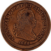 Portugal 20 Reis (Joao Prince Regent Pattern) JOANES D G PORT ET ALG P REGENS 1811 coin obverse Portugal 20 Reis (Joao Prince Regent Pattern) JOANES D G PORT ET ALG P REGENS 1811 coin obverse