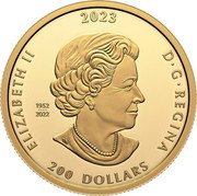 Canada 200 Dollars (100th Anniversary of the Birth of Jean Paul Riopelle) ELIZABETH II 2023 D G REGINA 1952 2022 SB 200 DOLLARS coin obverse Canada 200 Dollars (100th Anniversary of the Birth of Jean Paul Riopelle) ELIZABETH II 2023 D G REGINA 1952 2022 SB 200 DOLLARS coin obverse