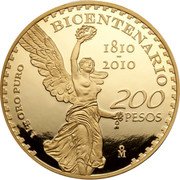 Mexico 200 Pesos 200th Anniversary of Independence 2010 Mo Proof KM# 941 BICENTENARIO 1810 - 2010 200 PESOS MO 1KG ORO PURO coin reverse Mexico 200 Pesos 200th Anniversary of Independence 2010 Mo Proof KM# 941 BICENTENARIO 1810 - 2010 200 PESOS MO 1KG ORO PURO coin reverse