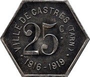 France 25 Centimes (Ville de Castres. Pattern) VILLE DE CASTRES (TARN) 25C. 1916-1919 coin reverse France 25 Centimes (Ville de Castres. Pattern) VILLE DE CASTRES (TARN) 25C. 1916-1919 coin reverse