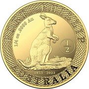 Australia 25 Dollars 170th Anniversary Port Phillip Gold Patterns. 1/2 Sovereign 2023  Proof PORT PHILLIP AUSTRALIA 1/4 OZ .9999 AU 1/2 1853 - 2023 coin reverse