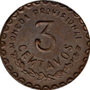 Mexico 3 Centavos Provisional Government Coinage 1915 KM# 713.1 MONEDA PROVISIONAL 3 CENTAVOS coin reverse Mexico 3 Centavos Provisional Government Coinage 1915 KM# 713.1 MONEDA PROVISIONAL 3 CENTAVOS coin reverse